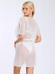 South Beach Kaftan aus glitzerndem Mesh-Material mit Quastenbindung, 100 % Baumwolle - Bild 2 von 4