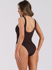 South Beach Brown Crinkle Textured Scoop Neck Swimsuit - Image 2 of 5