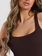 South Beach Brown Crinkle Textured Scoop Neck Swimsuit - Image 4 of 5