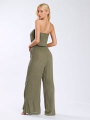 South Beach Green Crinkle Viscose Strapless Jumpsuit - Image 2 of 4