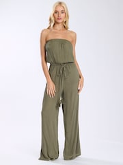 South Beach Green Crinkle Viscose Strapless Jumpsuit - Image 3 of 4