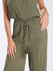 South Beach Green Crinkle Viscose Strapless Jumpsuit - Image 4 of 4