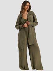 South Beach Green Oversized Crinkle Viscose Beach Shirt - Image 4 of 5
