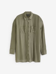 South Beach Green Oversized Crinkle Viscose Beach Shirt - Image 5 of 5