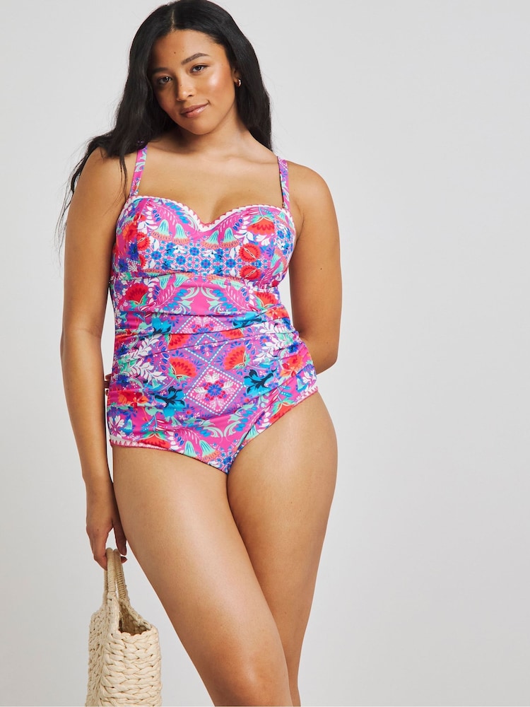 Figleaves Regular Length Purple Frida Underwired Bandeau Swimsuit - Image 1 of 4