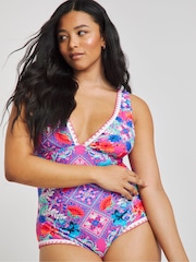 Figleaves Purple Frida Non Wired Plunge Swimsuit - Image 1 of 4