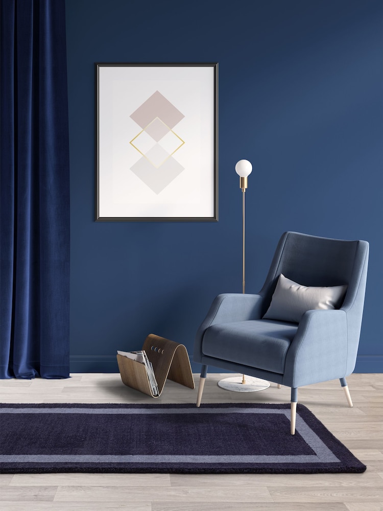 Asiatic Rugs Navy Albi Border Runner - Image 1 of 6