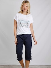 Weird Fish Blue Salena 3/4 Length 100% Cotton Trousers - Image 3 of 7