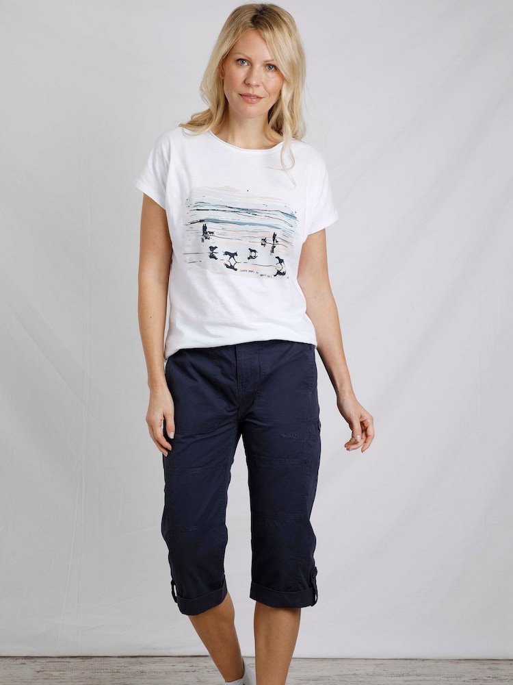 Weird Fish Blue Salena 3/4 Length 100% Cotton Trousers - Image 3 of 7