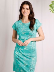 Weird Fish Blue 100% Cotton Tallahassee Organic Printed Jersey Dress - Image 2 of 7