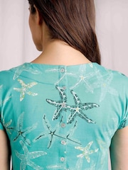 Weird Fish Blue 100% Cotton Tallahassee Organic Printed Jersey Dress - Image 5 of 7