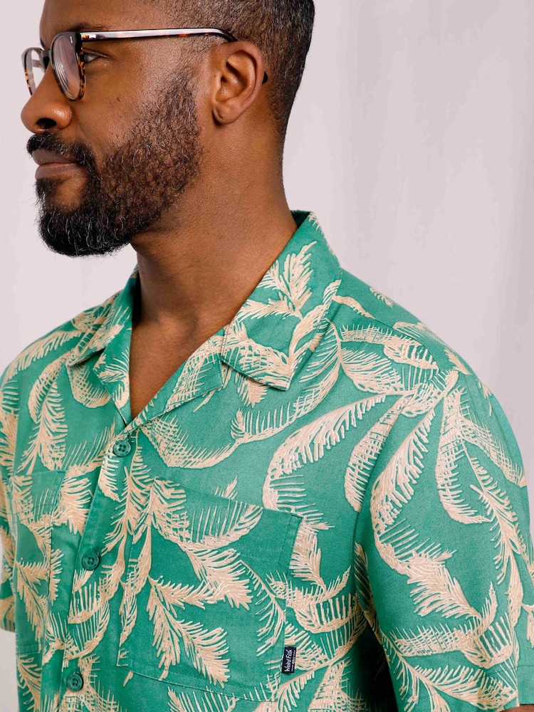 Weird Fish Blue Holborn Eco Viscose Printed Short Sleeve Shirt - Image 2 of 7