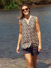 Weird Fish Green Lille Eco Viscose Printed Sleeveless Shirt - Image 1 of 8