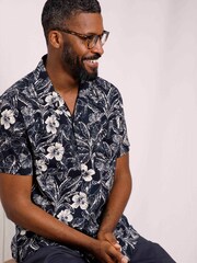 Weird Fish Navy Holborn Eco Viscose Printed Short Sleeve Shirt - Image 2 of 8