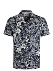 Weird Fish Navy Holborn Eco Viscose Printed Short Sleeve Shirt - Image 7 of 8