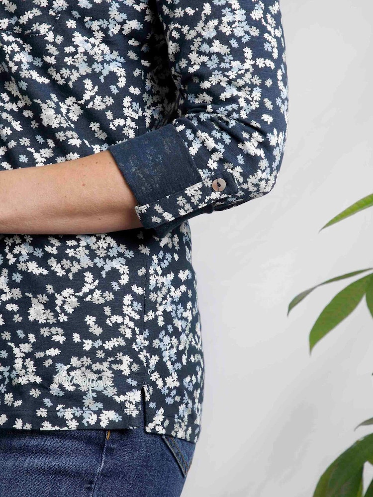 Weird Fish Blue Ginny Organic Printed Jersey Shirt - Image 4 of 6