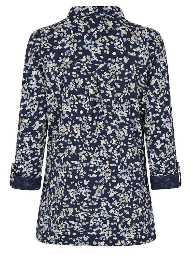 Weird Fish Blue Ginny Organic Printed Jersey Shirt - Image 6 of 6