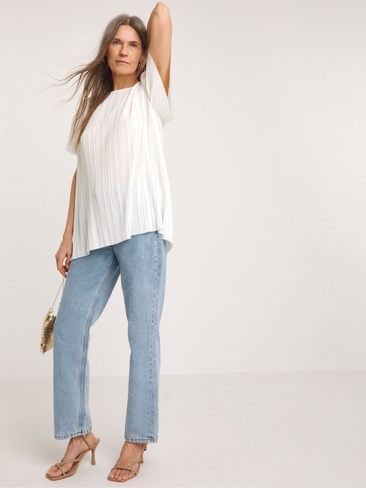JD Williams Cream Plisse Short Sleeve Top - Image 1 of 4