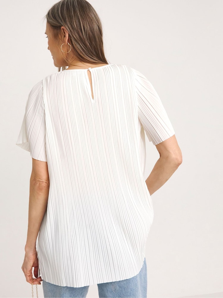 JD Williams Cream Plisse Short Sleeve Top - Image 2 of 4