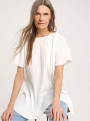 JD Williams Cream Plisse Short Sleeve Top - Image 3 of 4