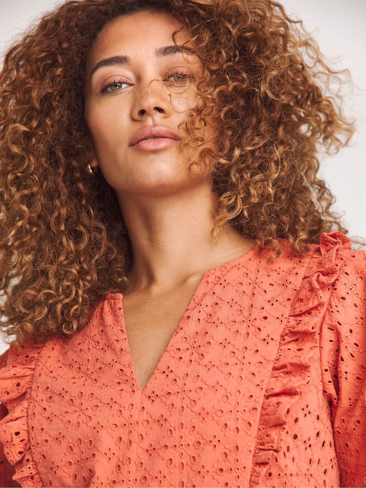 JD Williams Orange 100% Cotton Broderie Frill Jersey Back Top - Image 3 of 3 JD Williams Orange 100% Cotton Broderie Frill Jersey Back Top - Image 3 of 3