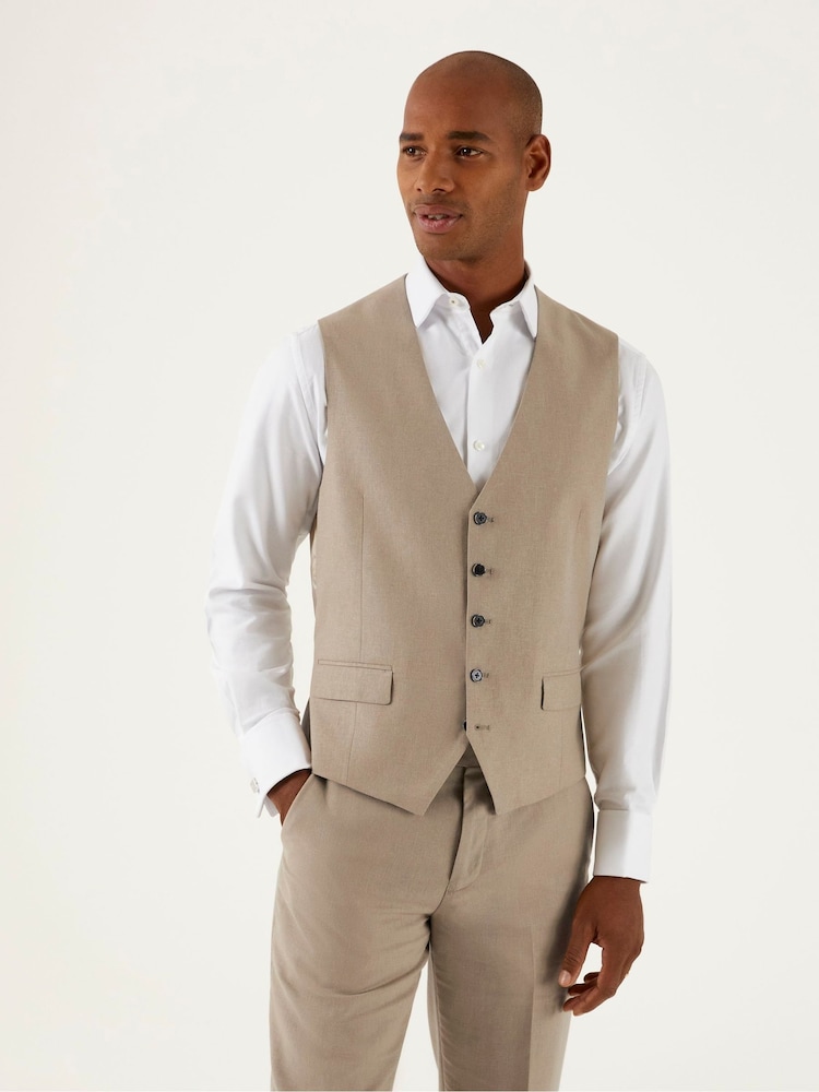 Skopes Stone Brown Tuscany Linen Blend Tailored Fit Suit Waistcoat - Image 1 of 5 Skopes Stone Brown Tuscany Linen Blend Tailored Fit Suit Waistcoat - Image 1 of 5