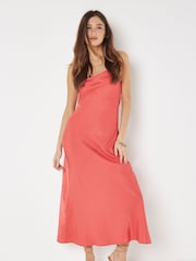 Apricot Red Backless Satin Slub Maxi Dress - Image 1 of 5
