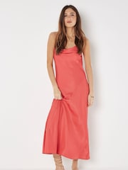Apricot Red Backless Satin Slub Maxi Dress - Image 4 of 5