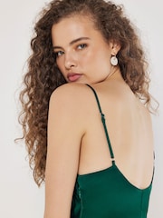 Apricot Green Satin Ruched A Line Midi Dress - Image 3 of 4