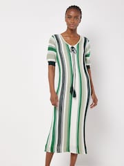 Apricot Green Vertical Stripe Crochet Dress - Image 1 of 4