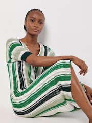 Apricot Green Vertical Stripe Crochet Dress - Image 2 of 4