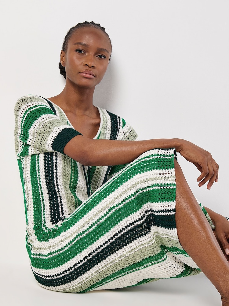 Apricot Green Vertical Stripe Crochet Dress - Image 2 of 4