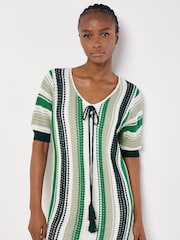 Apricot Green Vertical Stripe Crochet Dress - Image 3 of 4
