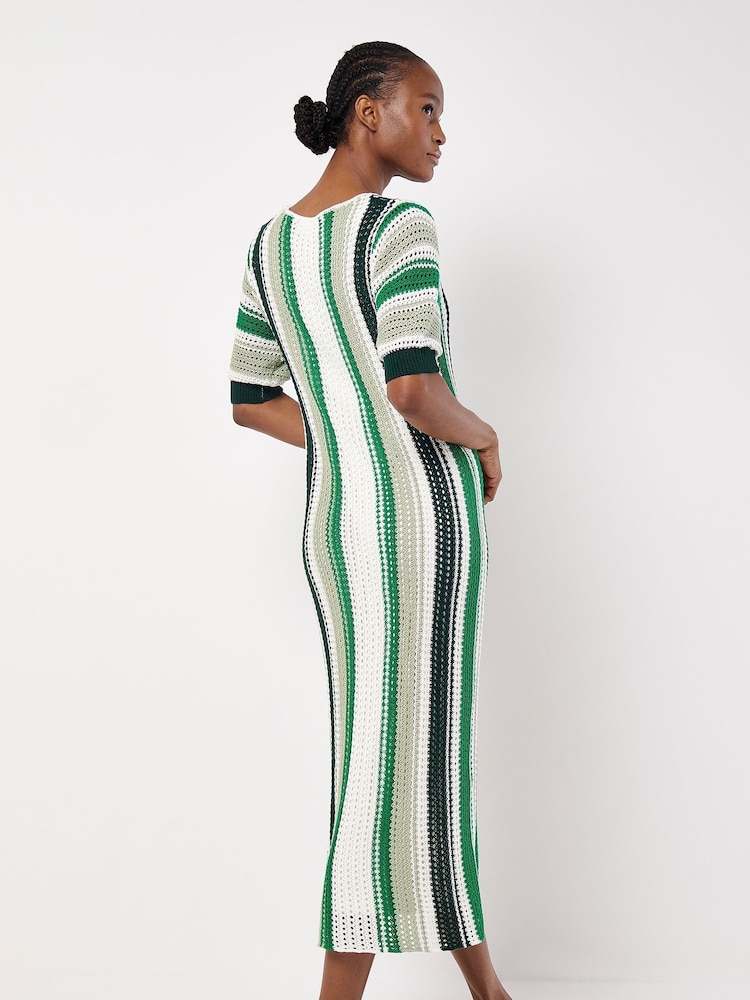 Apricot Green Vertical Stripe Crochet Dress - Image 4 of 4
