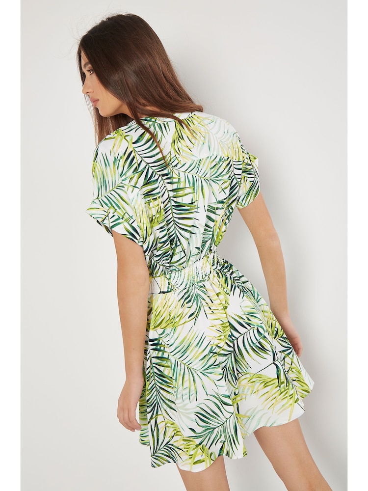 Apricot Cream Leaf Smock Waist Mini Dress - Image 4 of 4