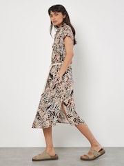 Apricot Natural Animal Print Belt Midi Shirt Dress - Image 1 of 8