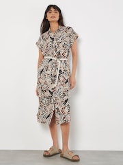 Apricot Natural Animal Print Belt Midi Shirt Dress - Image 2 of 8