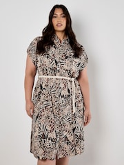 Apricot Natural Animal Print Belt Midi Shirt Dress - Image 6 of 8