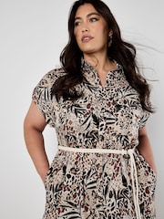 Apricot Natural Animal Print Belt Midi Shirt Dress - Image 8 of 8