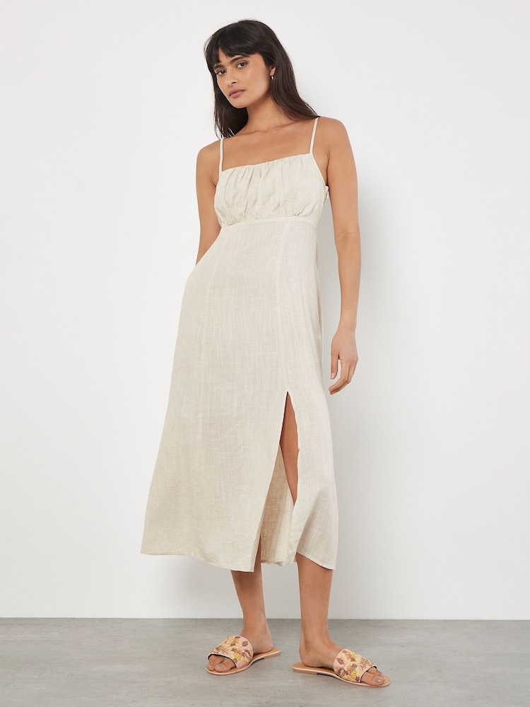 Apricot Natural Cami Linen Dress With Side Split - Image 1 of 4 Apricot Natural Cami Linen Dress With Side Split - Image 1 of 4