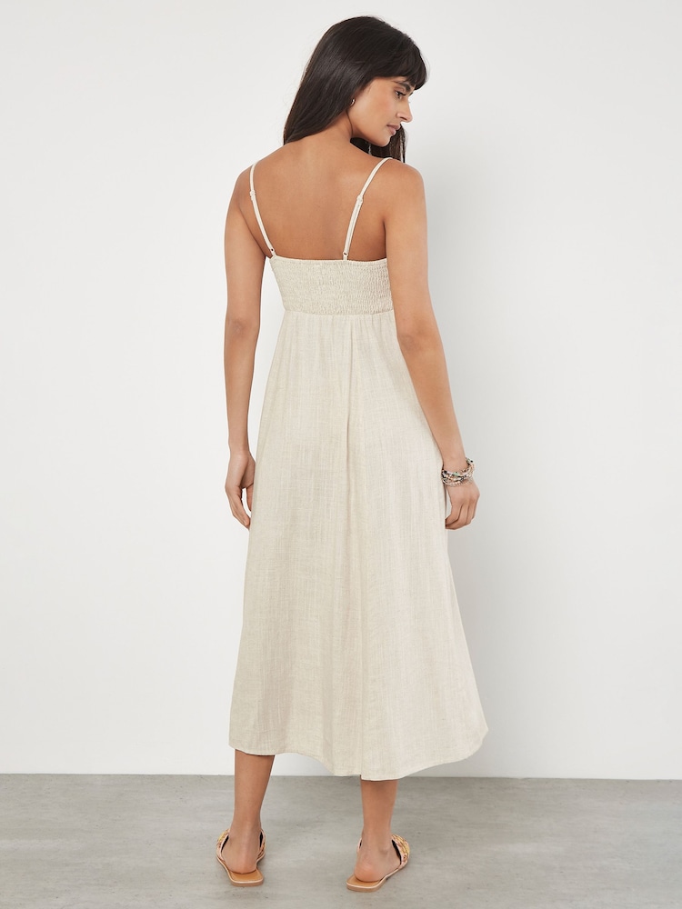 Apricot Natural Cami Linen Dress With Side Split - Image 2 of 4 Apricot Natural Cami Linen Dress With Side Split - Image 2 of 4