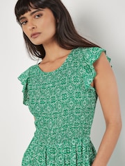 Apricot Green Mosaic Smock Ruffle Sleeve Jumpsuit - Image 3 of 5