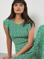 Apricot Green Mosaic Smock Ruffle Sleeve Jumpsuit - Image 5 of 5