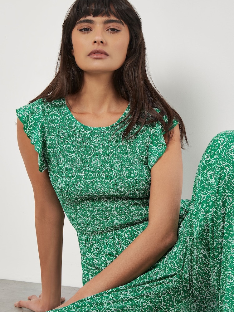 Apricot Green Mosaic Smock Ruffle Sleeve Jumpsuit - Image 5 of 5