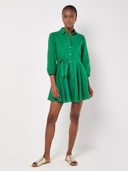 Apricot Green 100% Cotton Tropical Embroidery Swing Dress - Image 1 of 4
