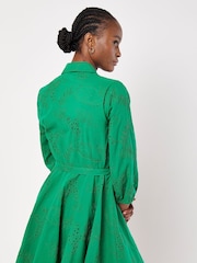 Apricot Green 100% Cotton Tropical Embroidery Swing Dress - Image 3 of 4