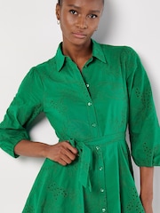 Apricot Green 100% Cotton Tropical Embroidery Swing Dress - Image 4 of 4