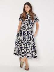 Apricot Blue Grecian Geo Shirt Midaxi Dress - Image 1 of 9
