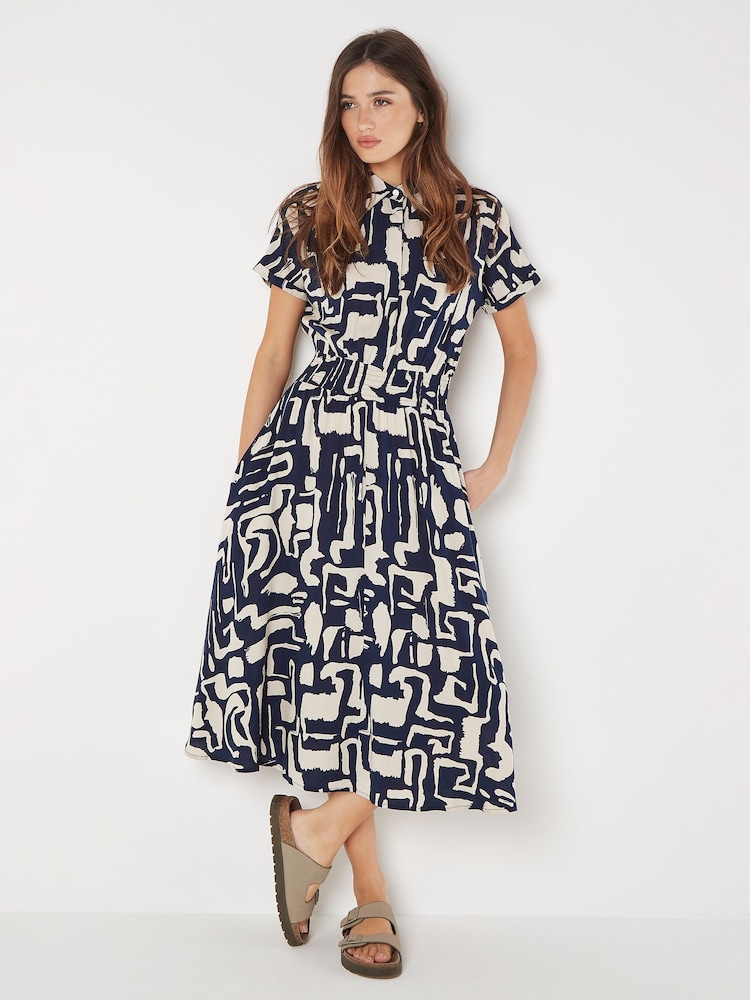 Apricot Blue Grecian Geo Shirt Midaxi Dress - Image 1 of 9