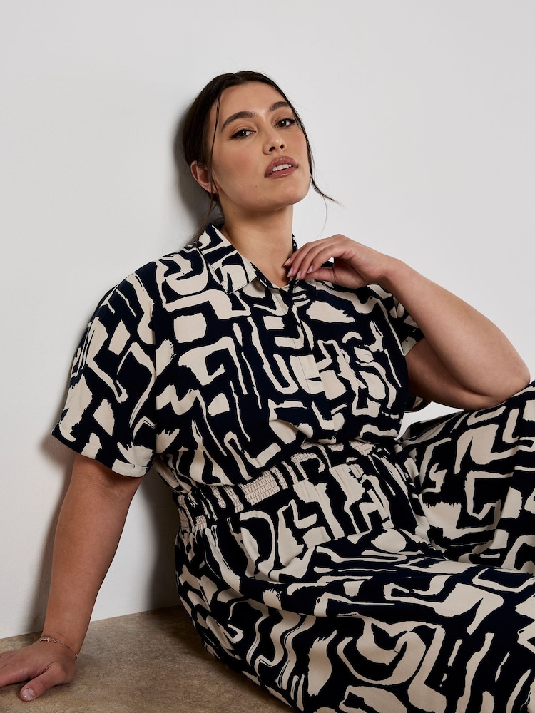 Apricot Blue Grecian Geo Shirt Midaxi Dress - Image 9 of 9